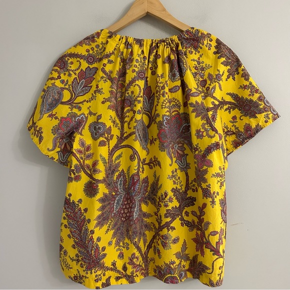 J. Crew Collection Tie-Neck Cotton Poplin Top Ratti Golden Yellow Paisley - Picture 4 of 8